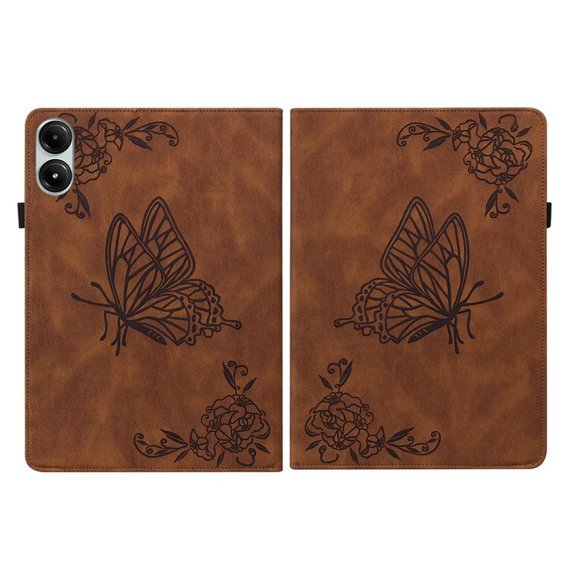 Per Xiaomi Redmi Pad Pro / Redmi Pad Pro 5G / Poco Pad Cover Protettiva in Pelle PU a Farfalla Fiore in Piedi Custodia Tablet - Marrone