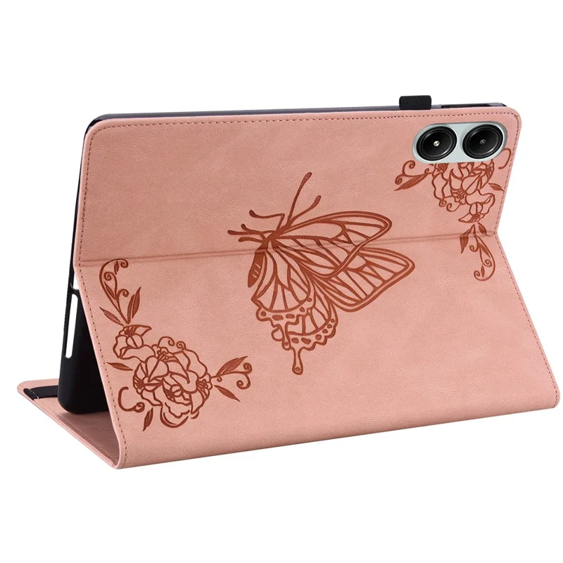 For Xiaomi Redmi Pad Pro / Redmi Pad Pro 5G / Poco Pad Protective Cover PU Leather Butterfly Flower Stand Tablet Case - Pink