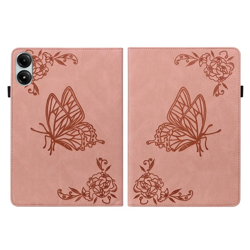 For Xiaomi Redmi Pad Pro / Redmi Pad Pro 5G / Poco Pad Protective Cover PU Leather Butterfly Flower Stand Tablet Case - Pink