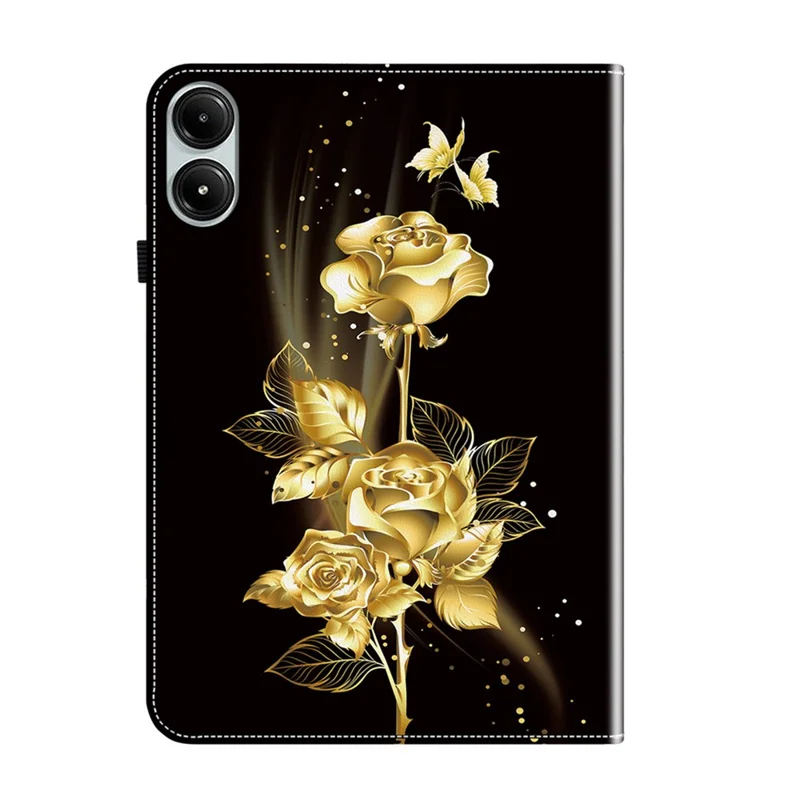 For Xiaomi Redmi Pad Pro / Redmi Pad Pro 5G / Poco Pad Case with Card Slots PU Leather Stand Tablet Cover - Gold Butterfly Rose