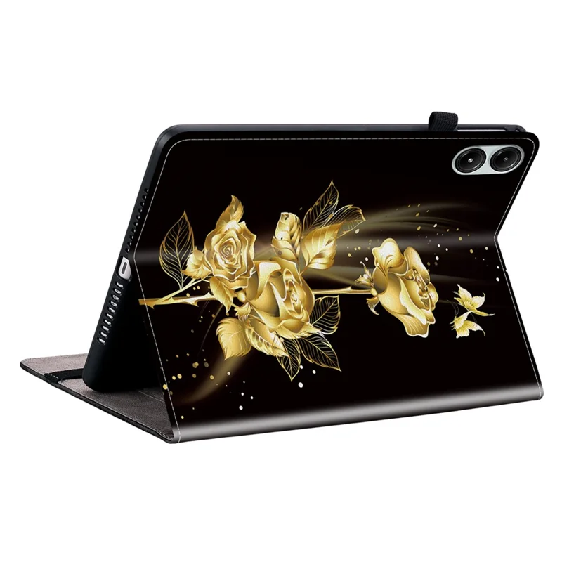For Xiaomi Redmi Pad Pro / Redmi Pad Pro 5G / Poco Pad Case with Card Slots PU Leather Stand Tablet Cover - Gold Butterfly Rose