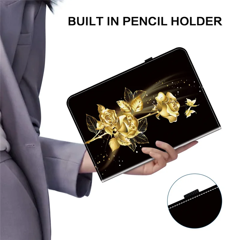 For Xiaomi Redmi Pad Pro / Redmi Pad Pro 5G / Poco Pad Case with Card Slots PU Leather Stand Tablet Cover - Gold Butterfly Rose