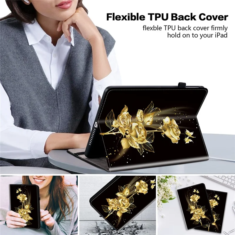 For Xiaomi Redmi Pad Pro / Redmi Pad Pro 5G / Poco Pad Case with Card Slots PU Leather Stand Tablet Cover - Gold Butterfly Rose