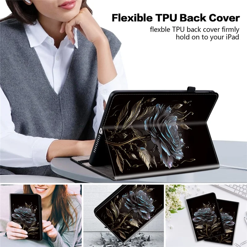 For Xiaomi Redmi Pad Pro / Redmi Pad Pro 5G / Poco Pad Case with Card Slots PU Leather Stand Tablet Cover - Black Rose