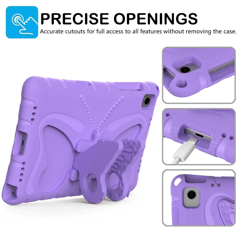 For Samsung Galaxy Tab A11+ / A9+ Case Butterfly Kickstand EVA Tablet Cover with Shoulder Strap - Light Purple