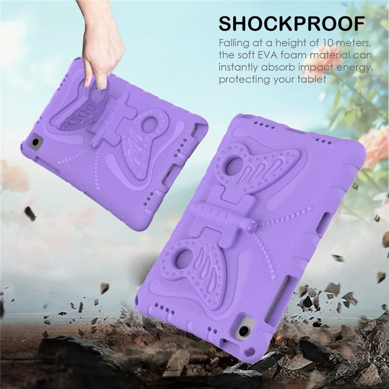 For Samsung Galaxy Tab A11+ / A9+ Case Butterfly Kickstand EVA Tablet Cover with Shoulder Strap - Light Purple