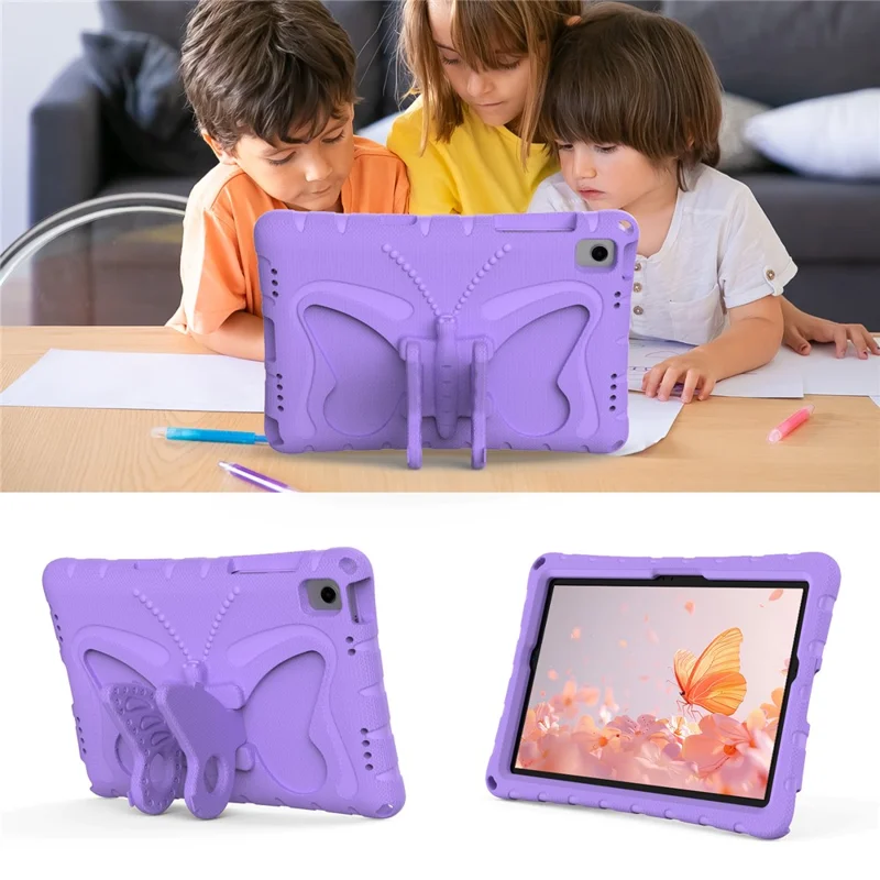 For Samsung Galaxy Tab A11+ / A9+ Case Butterfly Kickstand EVA Tablet Cover with Shoulder Strap - Light Purple
