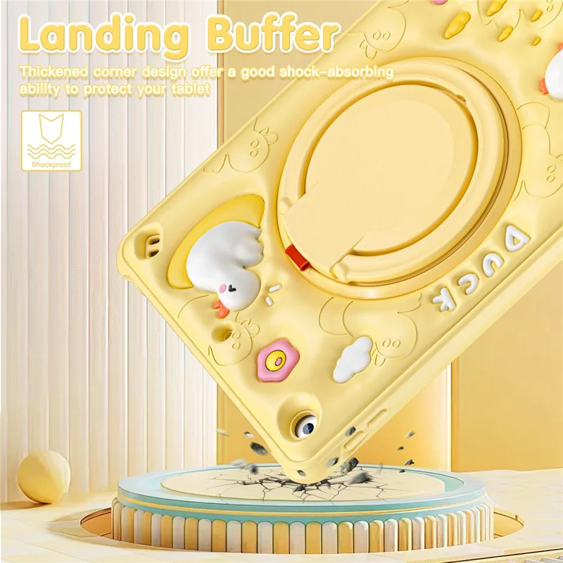 For iPad 10.2 (2021) / (2020) / (2019) Case Cartoon Duck Hand Grip Kickstand PC+Silicone Tablet Cover