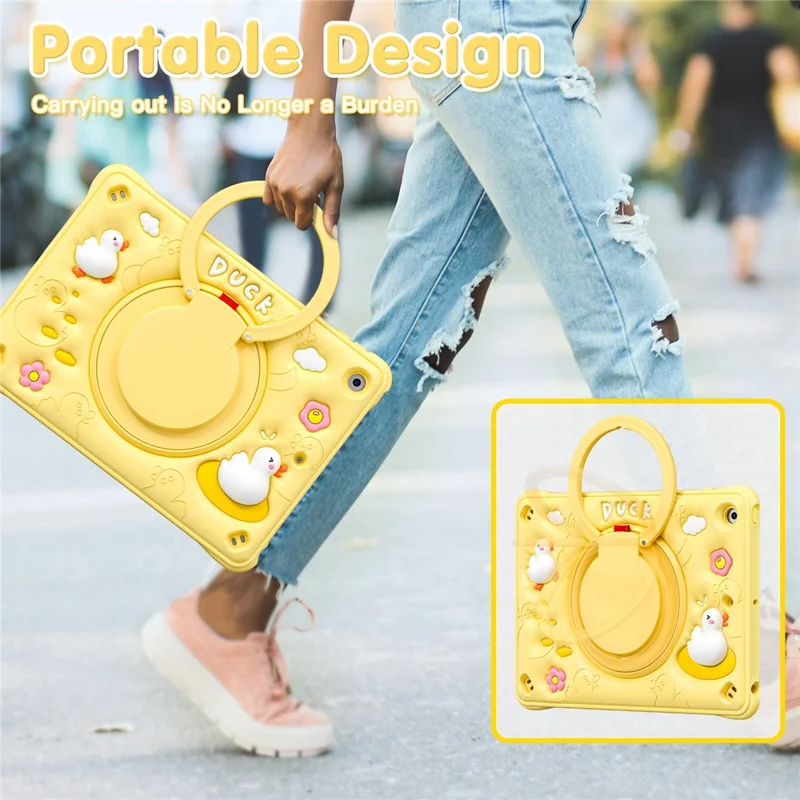 For iPad 10.2 (2021) / (2020) / (2019) Case Cartoon Duck Hand Grip Kickstand PC+Silicone Tablet Cover