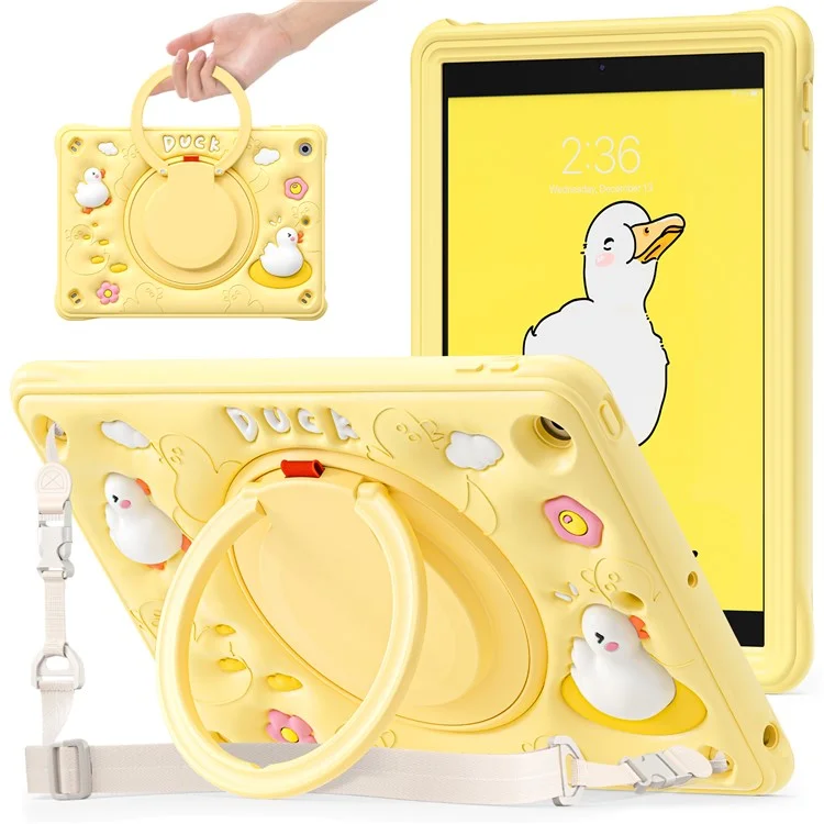 For iPad 10.2 (2021) / (2020) / (2019) Case Duck Design Hand Kickstand PC+Silicone Tablet Cover with Shoulder Strap