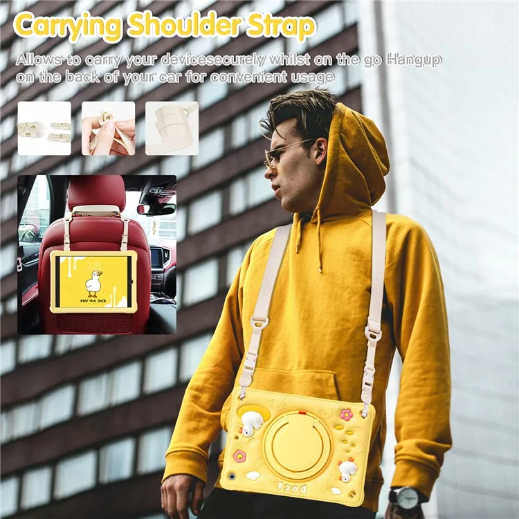 For iPad 10.2 (2021) / (2020) / (2019) Case Duck Design Hand Kickstand PC+Silicone Tablet Cover with Shoulder Strap