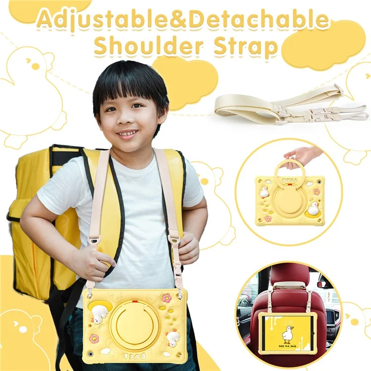 For iPad 10.2 (2021) / (2020) / (2019) Case Duck Design Hand Kickstand PC+Silicone Tablet Cover with Shoulder Strap