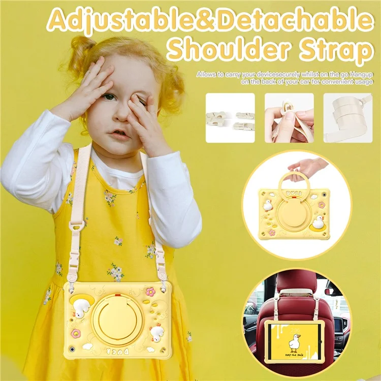 For iPad 10.2 (2021) / (2020) / (2019) Case Duck Design Hand Kickstand PC+Silicone Tablet Cover with Shoulder Strap