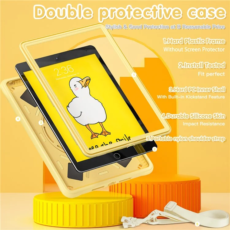 For iPad 10.2 (2021) / (2020) / (2019) Case Duck Design Hand Kickstand PC+Silicone Tablet Cover with Shoulder Strap