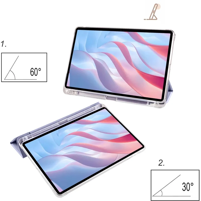 Funda para Xiaomi Redmi Pad Pro / Redmi Pad Pro 5G / Poco Pad con ranura para bolígrafo, soporte plegable triple, cubierta de tableta de cuero, despertador / suspensión automática - Púrpura