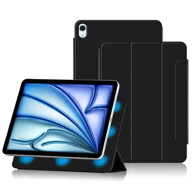 For iPad Air 11 (2025) / (2024) / Air (2022) / (2020) / Pro 11 (2022) / (2021) / (2020) / (2018) Case PU Leather Tri-Fold Stand Tablet Cover - Black