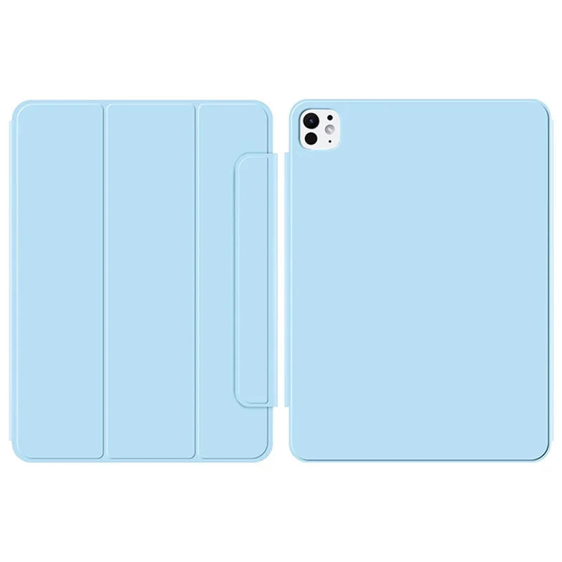 For iPad Pro 11 (2025) / 11 (2024) Case Magnetic Attachment PU Leather Drop-Proof Tablet Cover with Tri-Fold Stand - Baby Blue