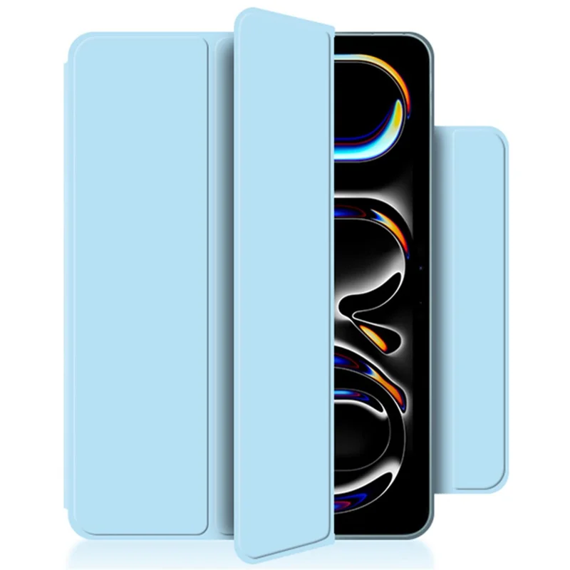For iPad Pro 11 (2025) / 11 (2024) Case Magnetic Attachment PU Leather Drop-Proof Tablet Cover with Tri-Fold Stand - Baby Blue