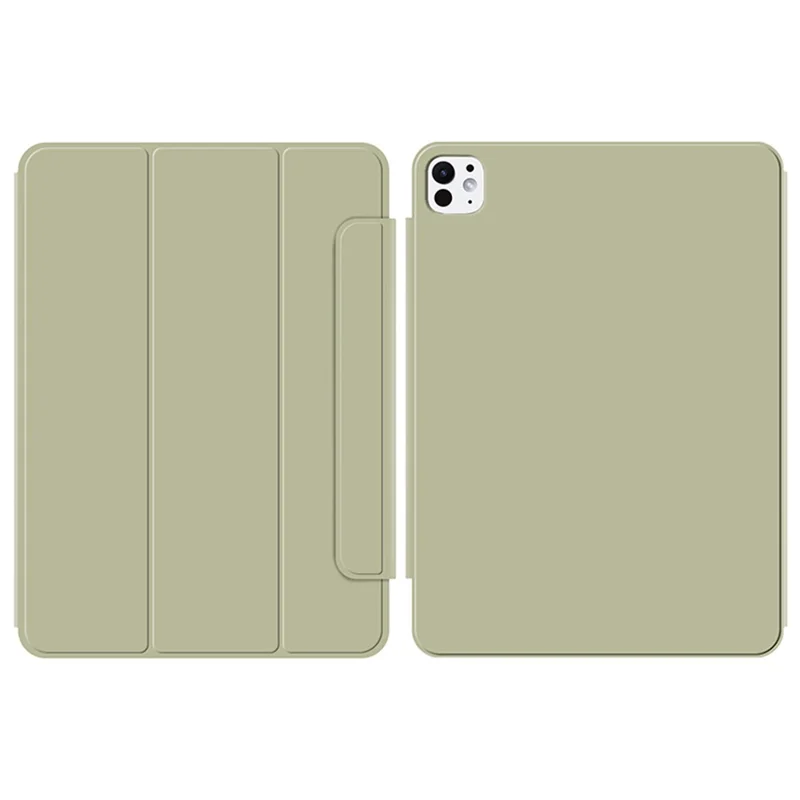For iPad Pro 11 (2025) / 11 (2024) Case Magnetic Attachment PU Leather Drop-Proof Tablet Cover with Tri-Fold Stand - Light Green