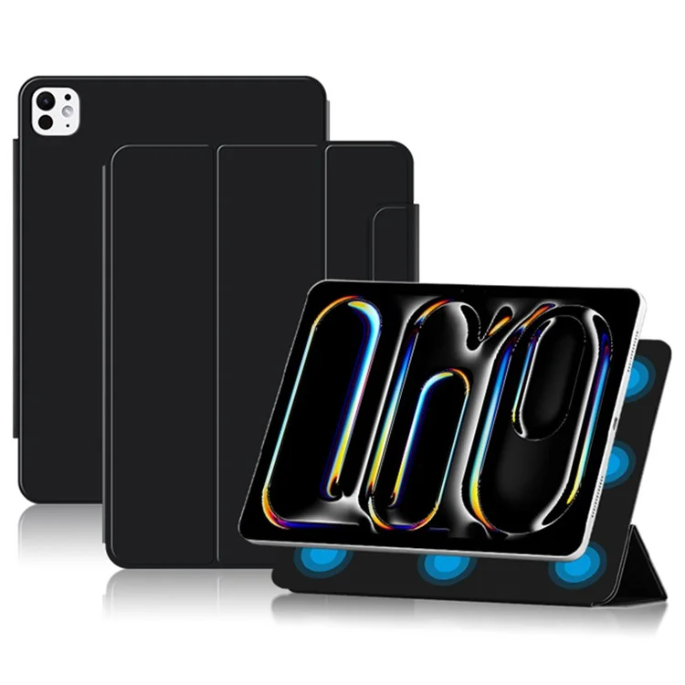 For iPad Pro 13 (2024) (M4) Case Magnetic Attachment PU Leather Tri-Fold Stand Tablet Cover - Black