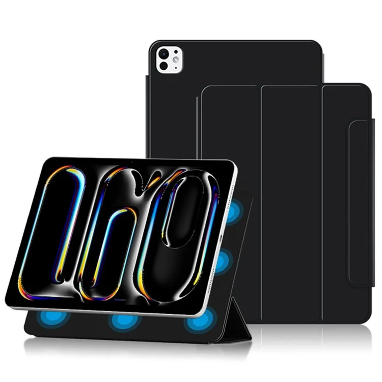 For iPad Pro 13 (2024) (M4) Case Magnetic Attachment PU Leather Tri-Fold Stand Tablet Cover - Black