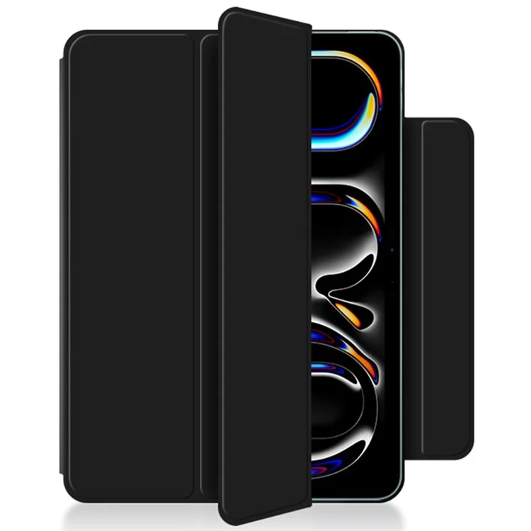 For iPad Pro 13 (2024) (M4) Case Magnetic Attachment PU Leather Tri-Fold Stand Tablet Cover - Black