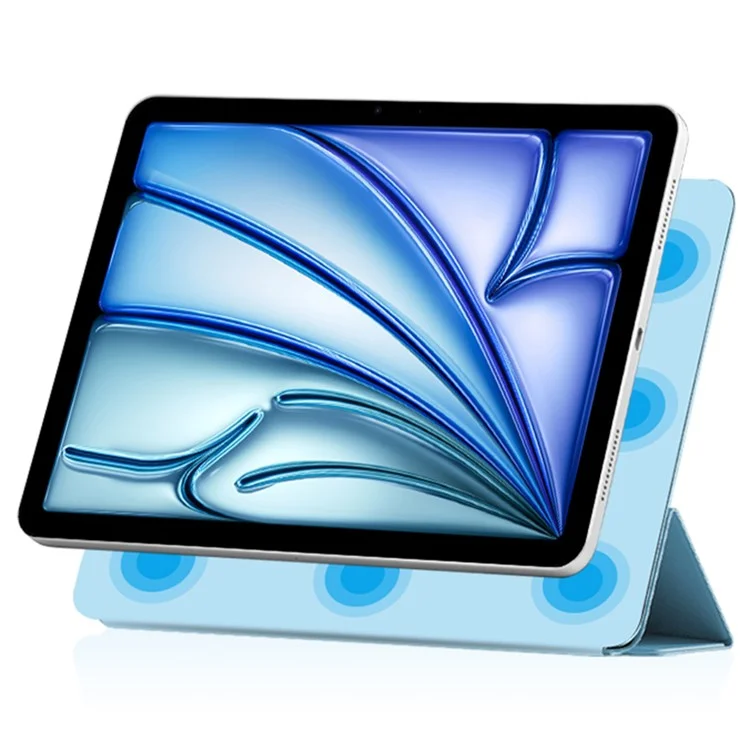 Para iPad Air 11 (2024) (M2) Capa à prova de choques com Fixação Magnética Couro PU + Capa Protetora Dobrável em Triplo em TPU - Azul Cinza