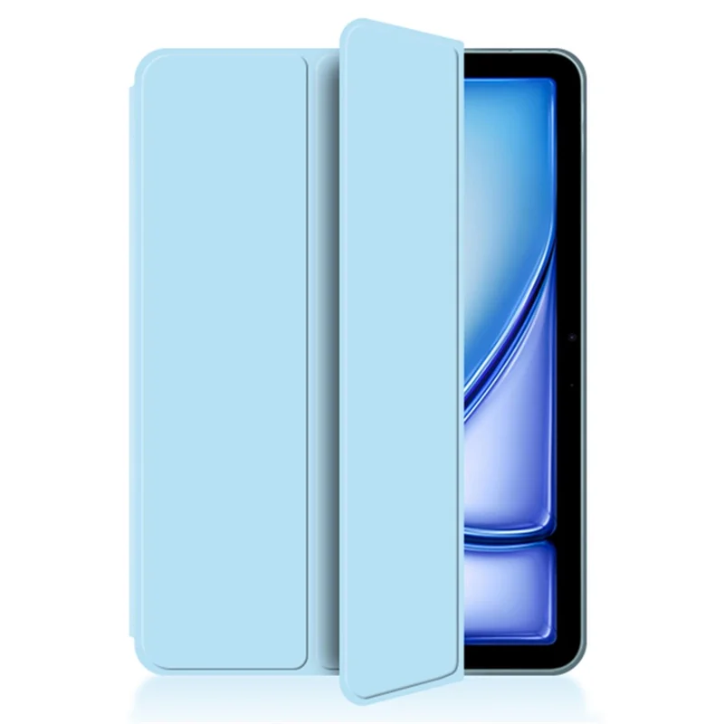 For iPad Air 13 (2026) / (2025) / (2024) / Pro 12.9 (2022) / (2021) / (2020) / (2018) Tri-Fold Stand Case PU Leather + TPU Tablet Cover - Grey Blue