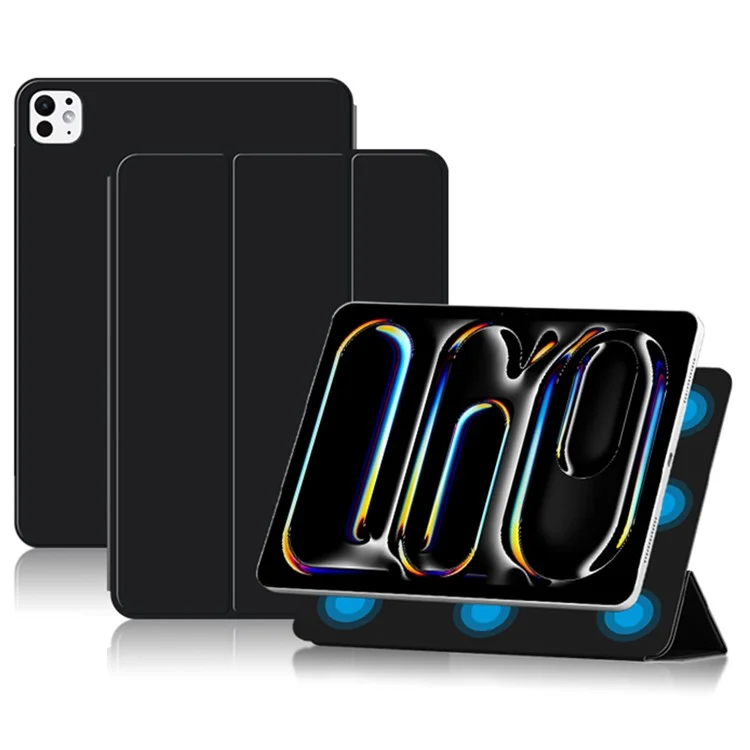 Para iPad Pro 13 (2024) (M4) Carcasa Fijación Magnética Piel de Imitación de Plegado Triple Soporte Protección contra Golpes - Negro