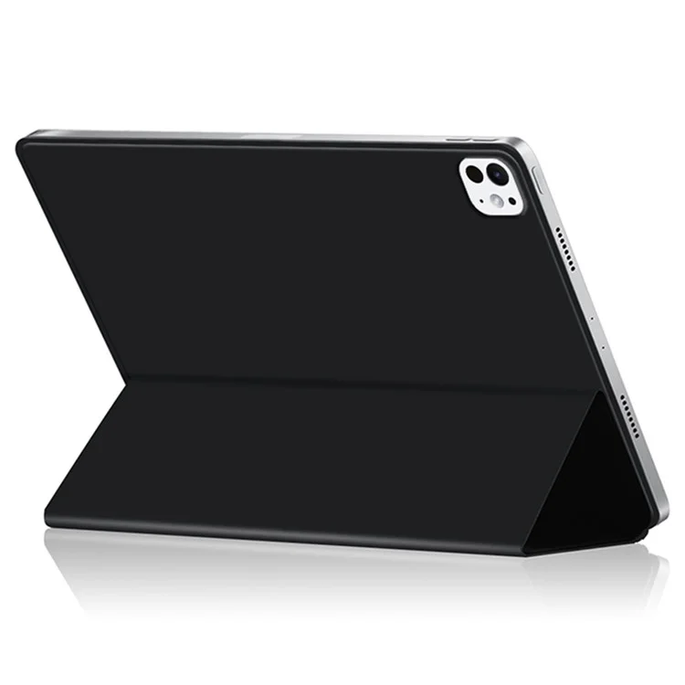 Para iPad Pro 13 (2024) (M4) Carcasa Fijación Magnética Piel de Imitación de Plegado Triple Soporte Protección contra Golpes - Negro