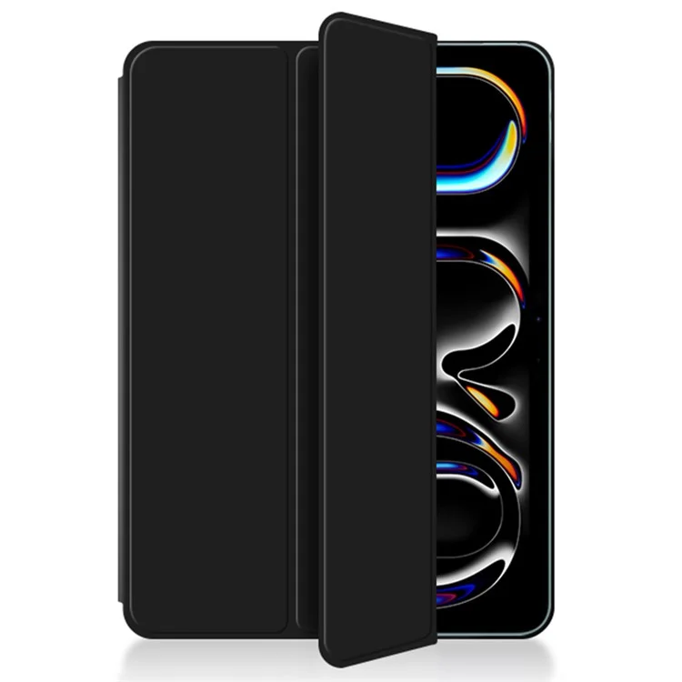 Para iPad Pro 13 (2024) (M4) Carcasa Fijación Magnética Piel de Imitación de Plegado Triple Soporte Protección contra Golpes - Negro