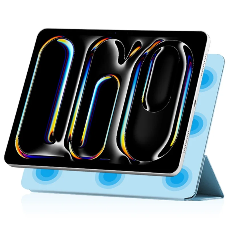 For iPad Pro 13 (2025) / 13 (2024) Case Magnetic Attachment PU Leather Tri-Fold Stand Shockproof Cover - Grey Blue