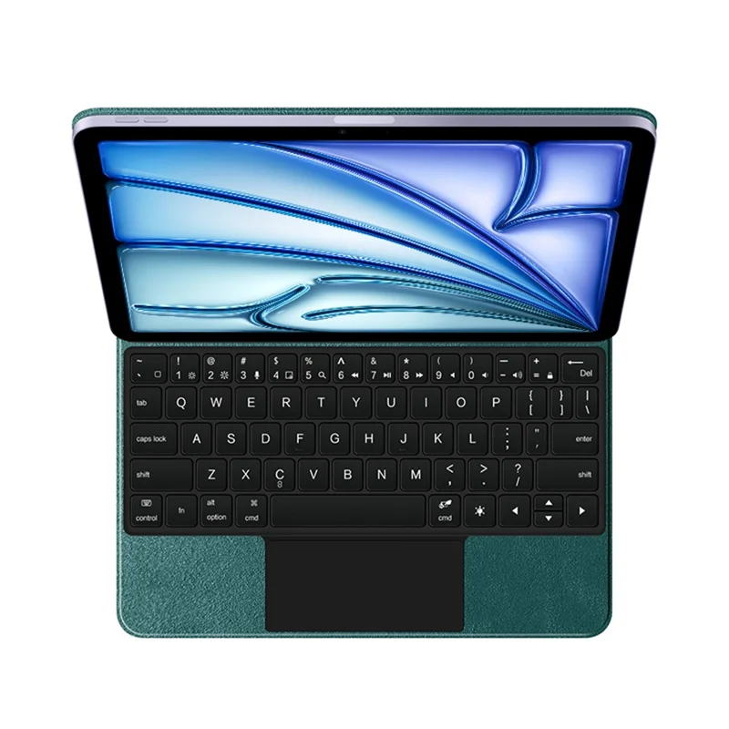 For iPad Air 13 (2026) / (2025) / (2024) / Pro 12.9 (2022) / (2021) / (2020) / (2018) Bluetooth-Compatible Keyboard + Leather Tablet Case - Green