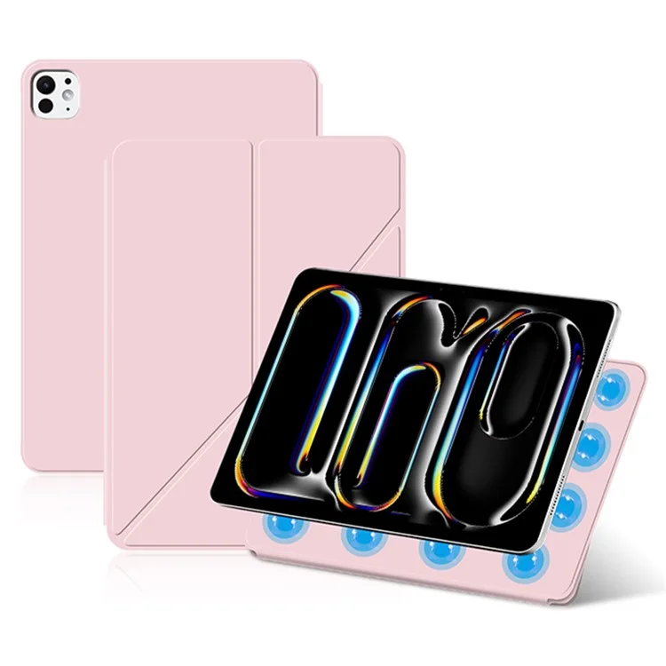Para iPad Pro 11 (2024) (M4) Case Magnetic Attachment PU Leather Origami Stand Tablet Cover - Pink