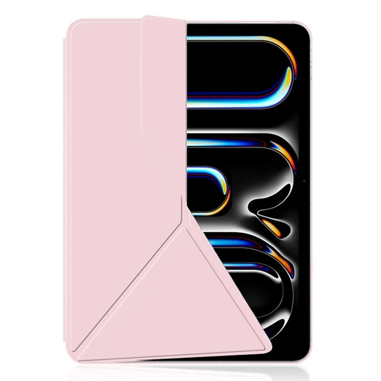 Para iPad Pro 11 (2024) (M4) Case Magnetic Attachment PU Leather Origami Stand Tablet Cover - Pink