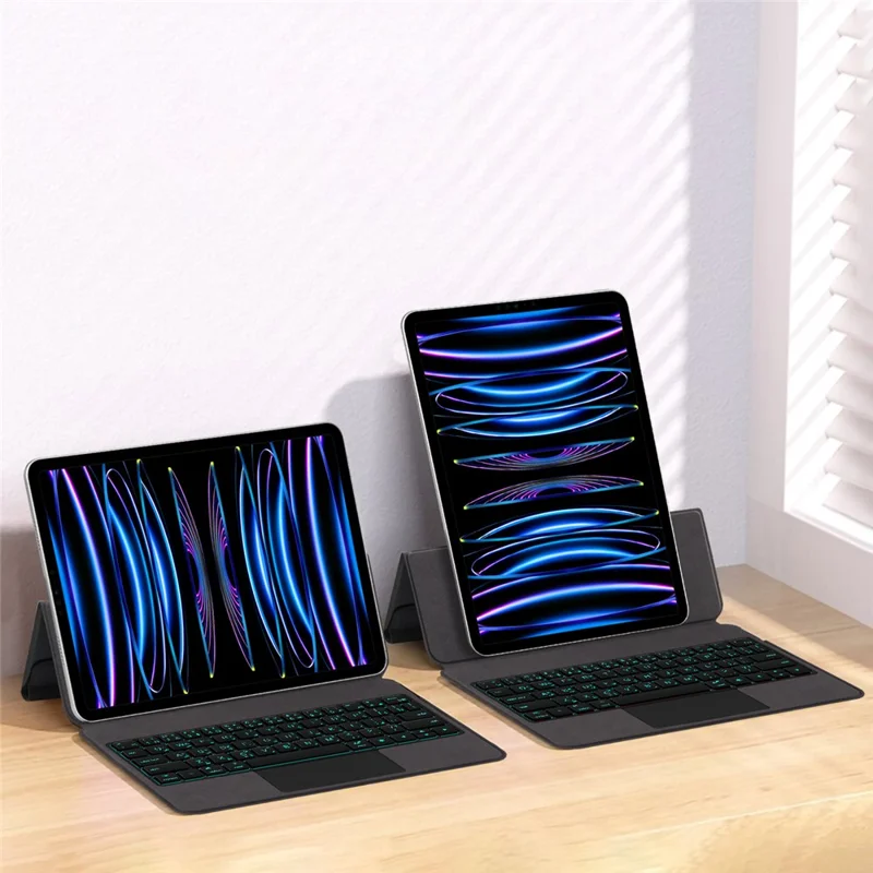 Für iPad Pro 11 (2024) Hintergrundbeleuchtete Bluetooth-Tastatur-Hülle, integrierte magnetische Leder-Tablet-Abdeckung, arabische Version
