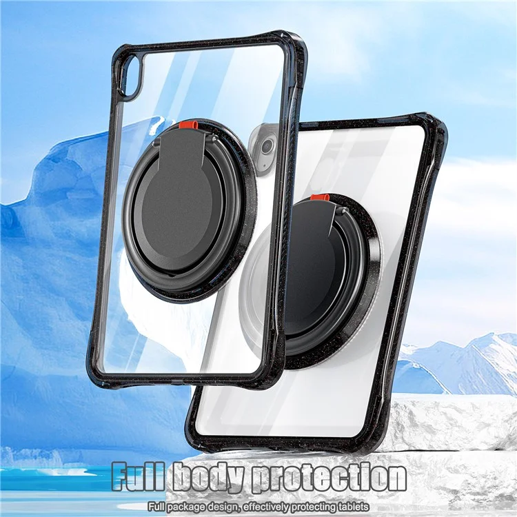 For iPad (2025) / 10.9 (2022) Case Rotating Handle Grip TPU+PC Clear Tablet Cover - Black