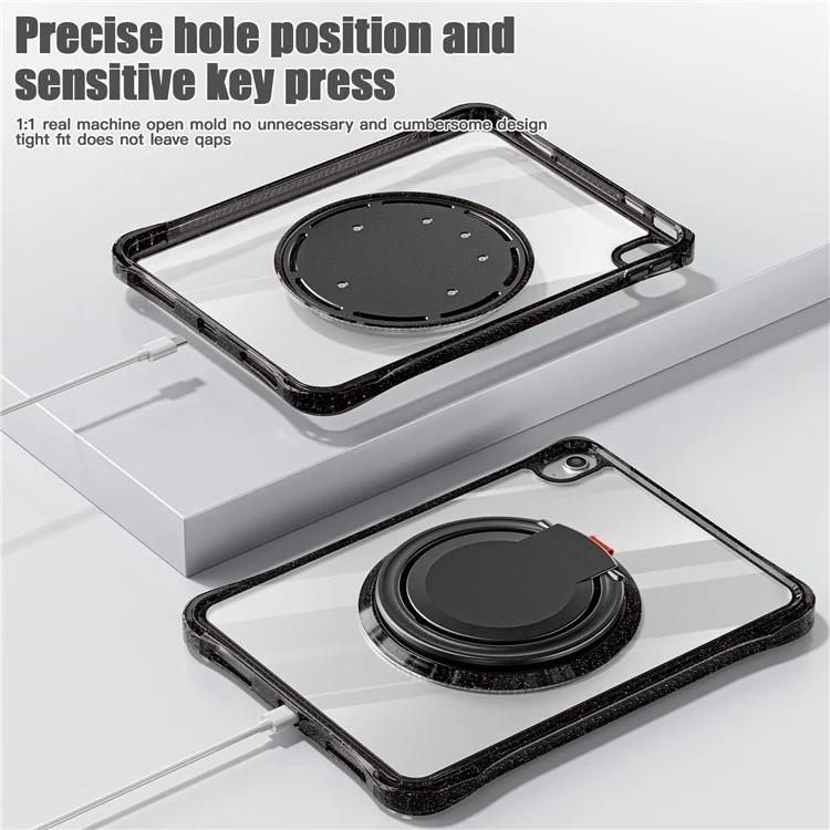 For iPad (2025) / 10.9 (2022) Case Rotating Handle Grip TPU+PC Clear Tablet Cover - Black