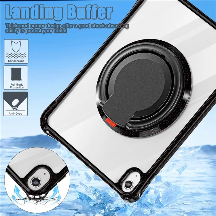 For iPad (2025) / 10.9 (2022) Case Rotating Handle Grip TPU+PC Clear Tablet Cover - Black