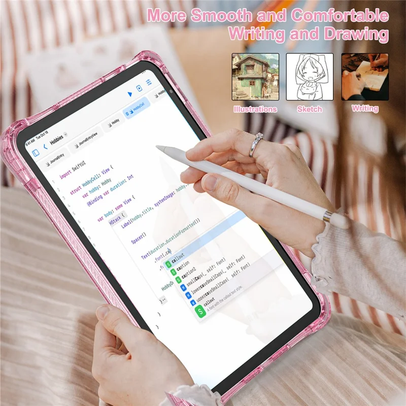 For iPad (2025) / 10.9 (2022) Case Rotating Handle Grip TPU+PC Clear Tablet Cover - Rose