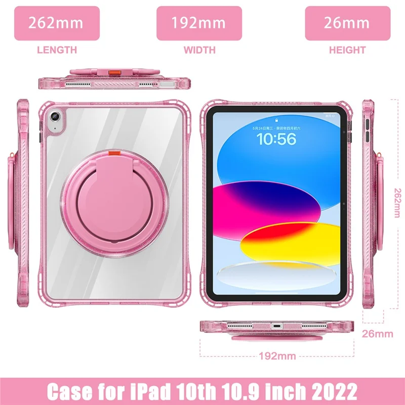 For iPad (2025) / 10.9 (2022) Case Rotating Handle Grip TPU+PC Clear Tablet Cover - Rose