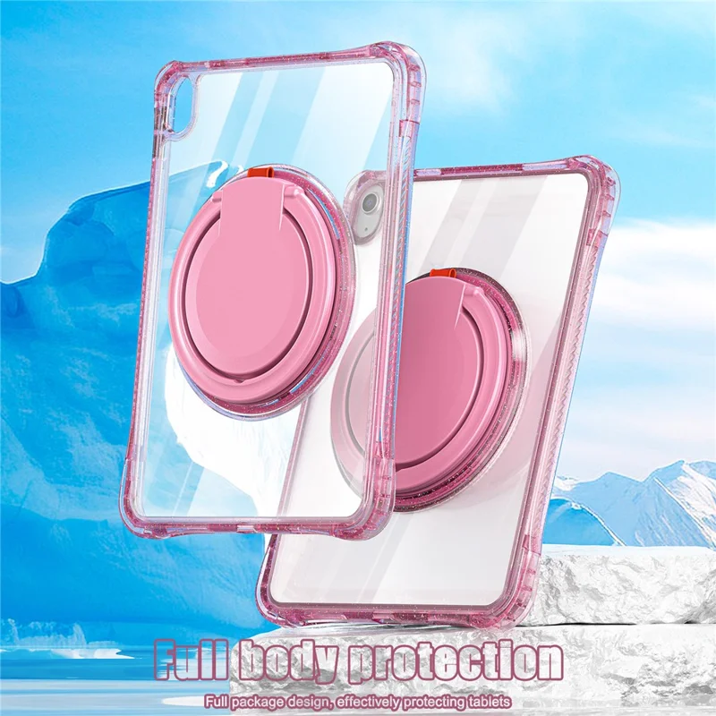 For iPad (2025) / 10.9 (2022) Case Rotating Handle Grip TPU+PC Clear Tablet Cover - Rose