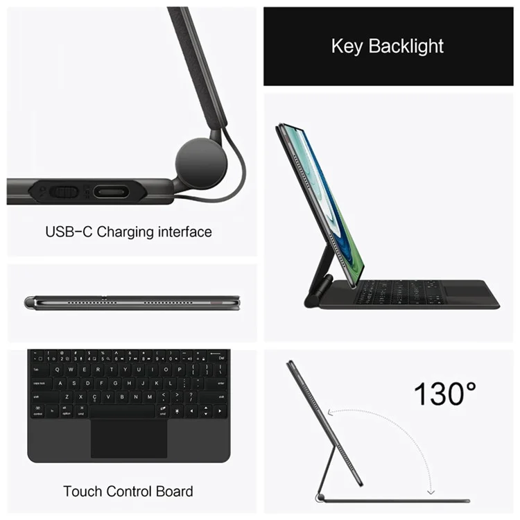 For Huawei MatePad Pro 13.2 Magnetic Floating Bluetooth-compatible Keyboard + Leather Tablet Case - Black