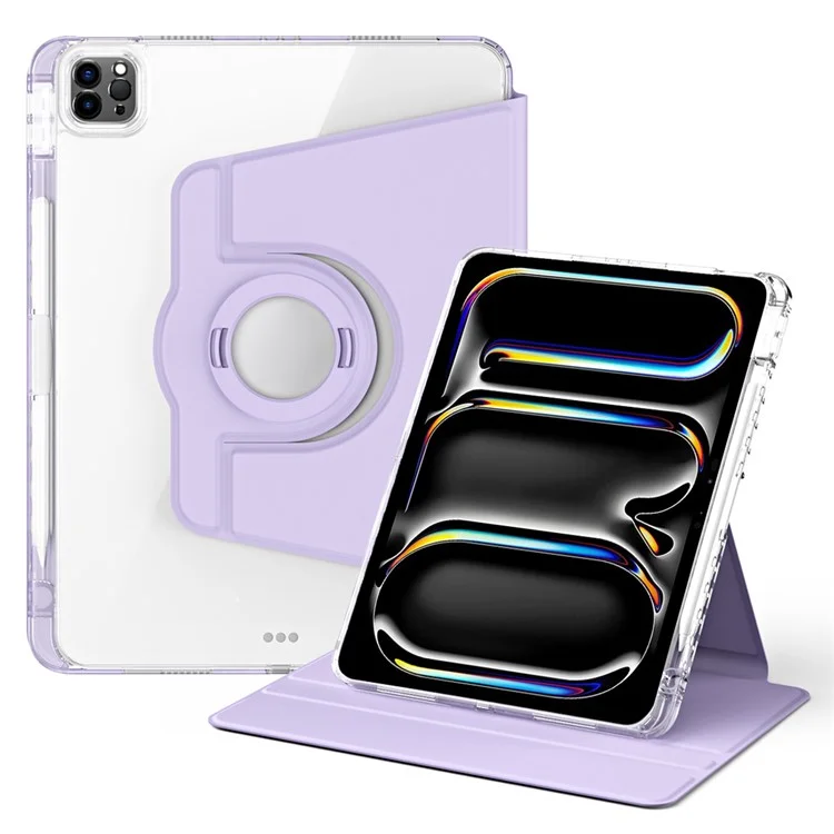 For iPad Pro 13 (2024) Case Stand Leather+ Clear Acrylic Detachable Tablet Cover - Purple