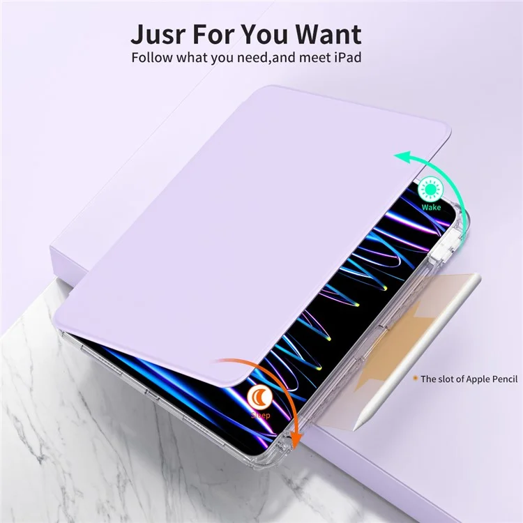 For iPad Pro 13 (2024) Case Stand Leather+ Clear Acrylic Detachable Tablet Cover - Purple