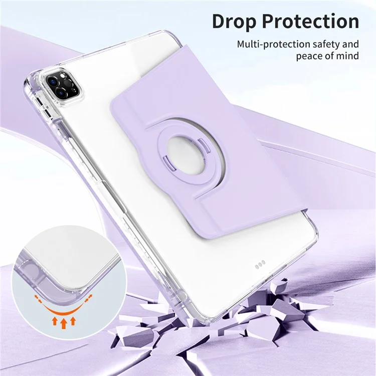 For iPad Pro 13 (2024) Case Stand Leather+ Clear Acrylic Detachable Tablet Cover - Purple