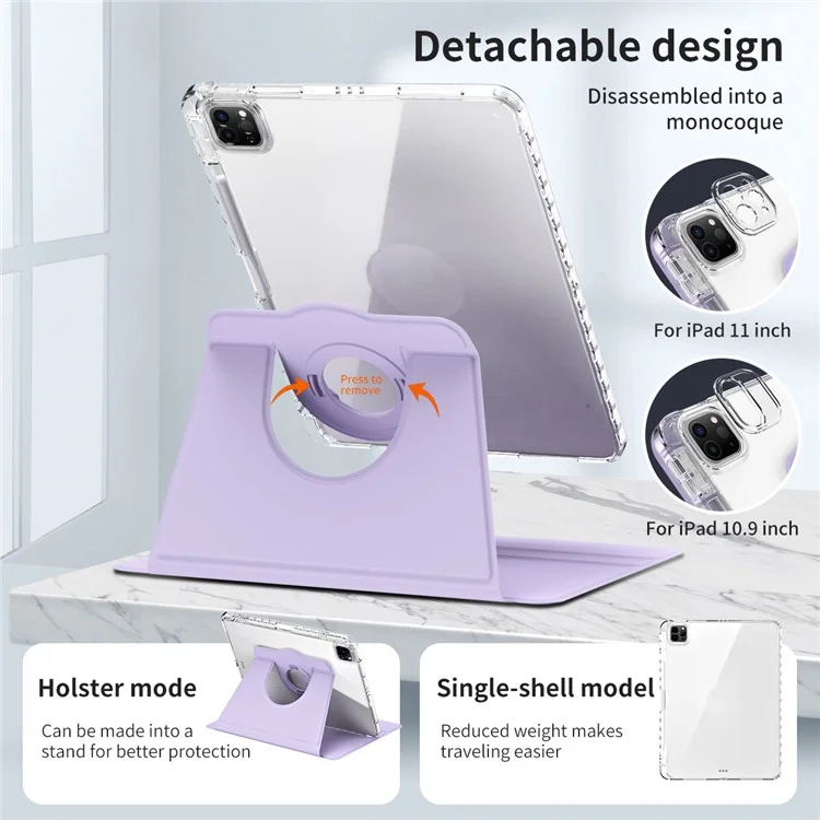 For iPad Pro 13 (2024) Case Stand Leather+ Clear Acrylic Detachable Tablet Cover - Purple