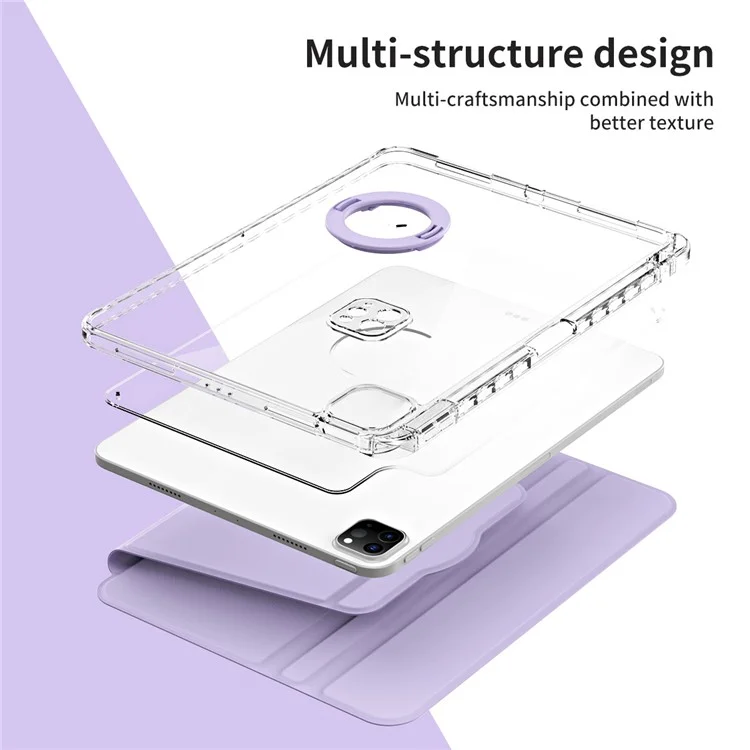 For iPad Pro 13 (2024) Case Stand Leather+ Clear Acrylic Detachable Tablet Cover - Purple