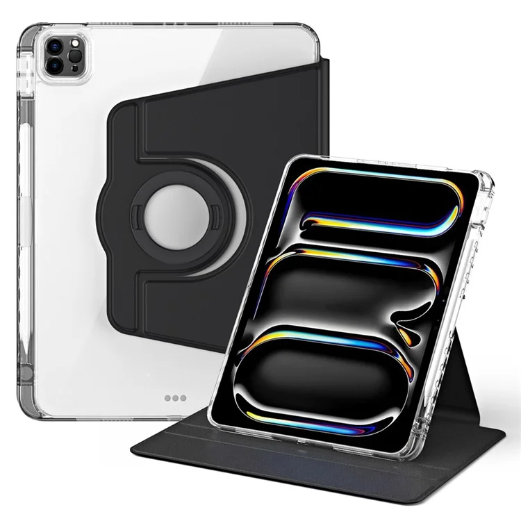 Para iPad Pro 11 (2024) Case PU Leather + Capa Protetora de Acrílico Destacável, Despertar / Dormir Automático - Preto
