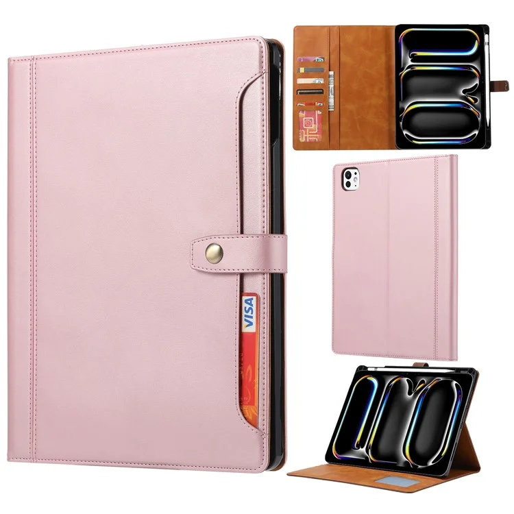 Para iPad Pro 11 (2024) Caso Acordar / Dormir Carteira de Couro Tablet Capa com Slot de Cartão - Rosa Pink